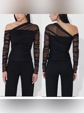MARCELLA NYC Monroe Top Black One-Shoulder Sheer Ruched Night Out Womens XL NEW
